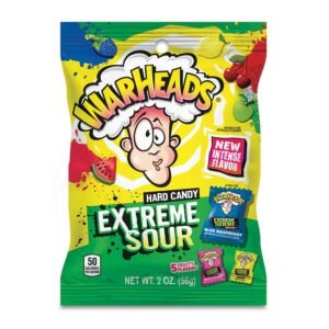 Warheads įvairių vaisių skonio rūgštūs kieti saldainiai 56g